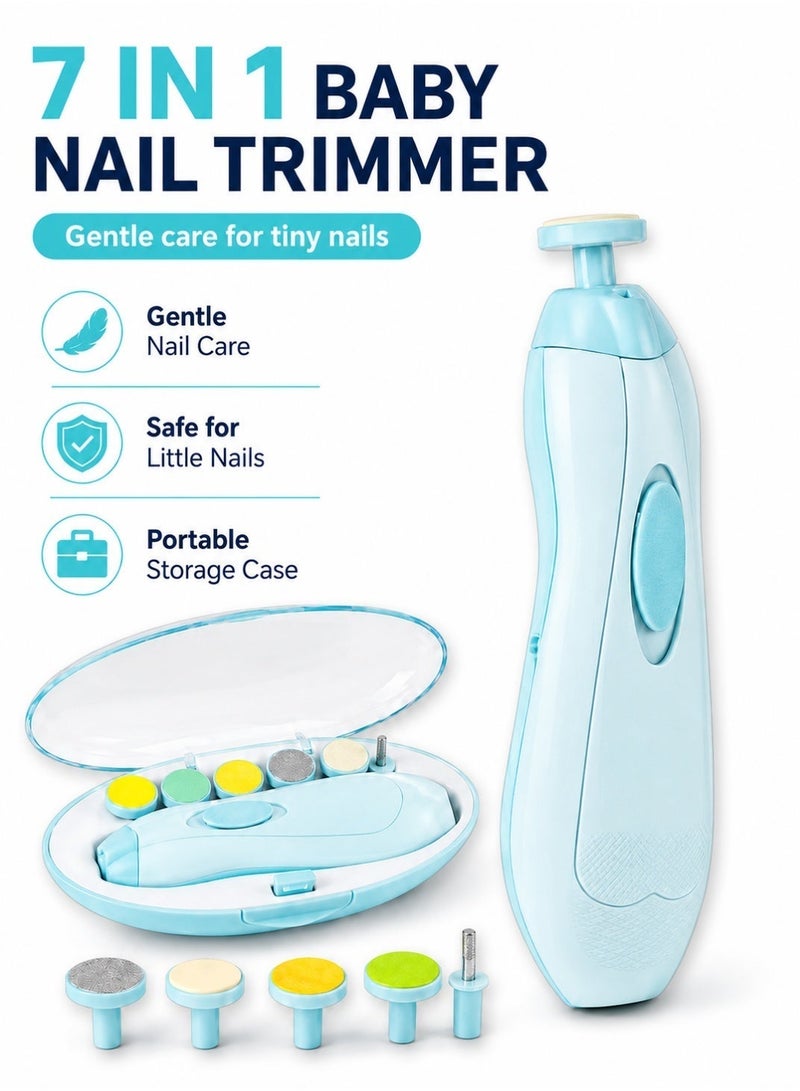 Leoxol Electric Baby Nail File | 7 In 1 Newborn Nail Trimmer Kit | Safe Infant Manicure Tool With Multiple Grinding Heads - Image 1