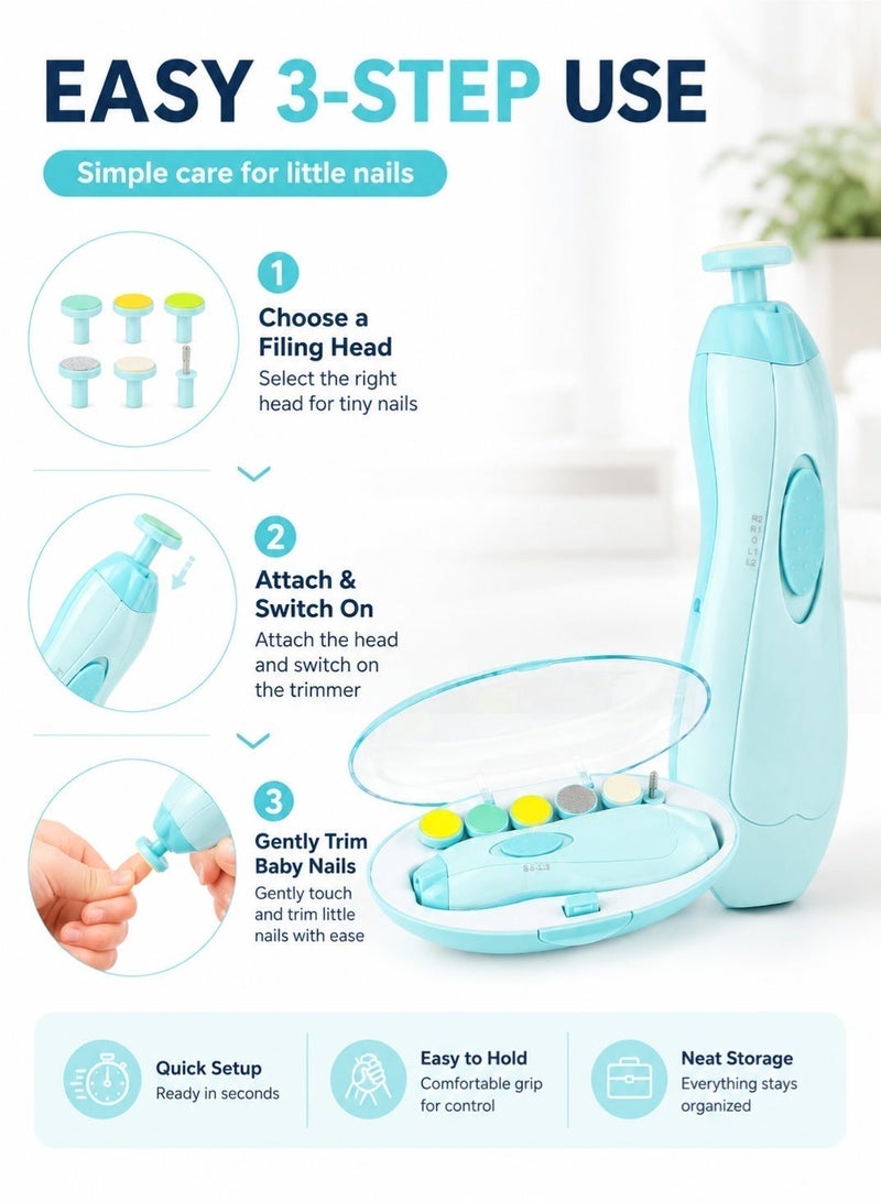 Leoxol Electric Baby Nail File | 7 In 1 Newborn Nail Trimmer Kit | Safe Infant Manicure Tool With Multiple Grinding Heads - Image 3