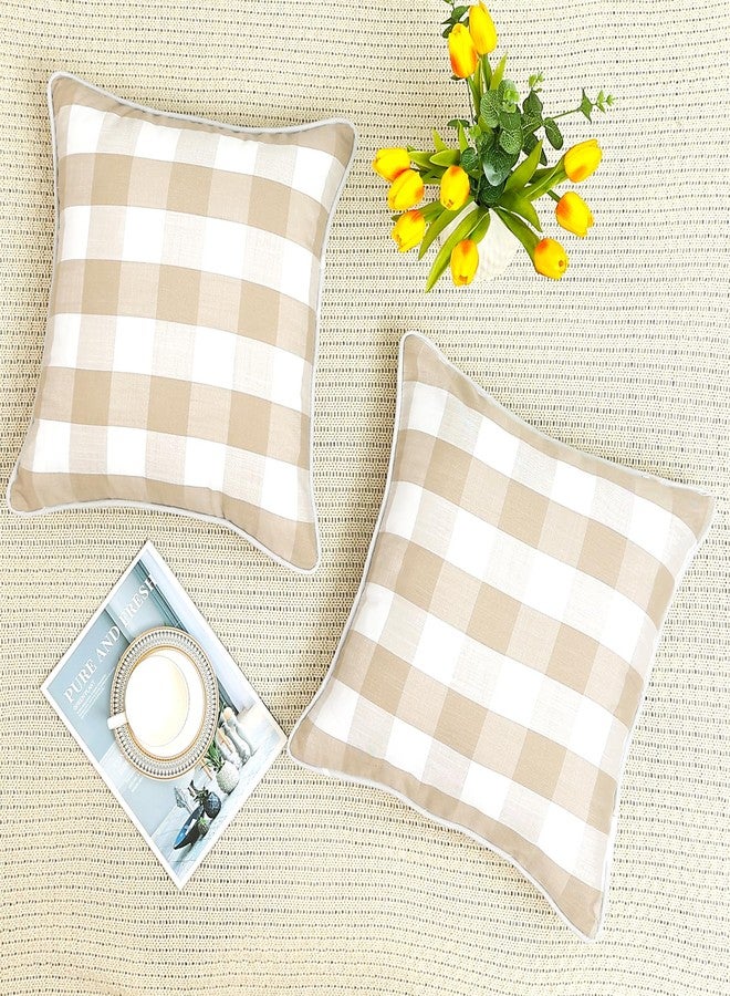 Amzdecor Buffalo Plaid Check Throw Pillow Cover Set of 2 Farmhouse Rustic Square Welted Decorative Pillow Cushion Case，Linen Texture for Home Easter Decor Car Bed Sofa （Linen and White，18 x 18 inches） - Image 1
