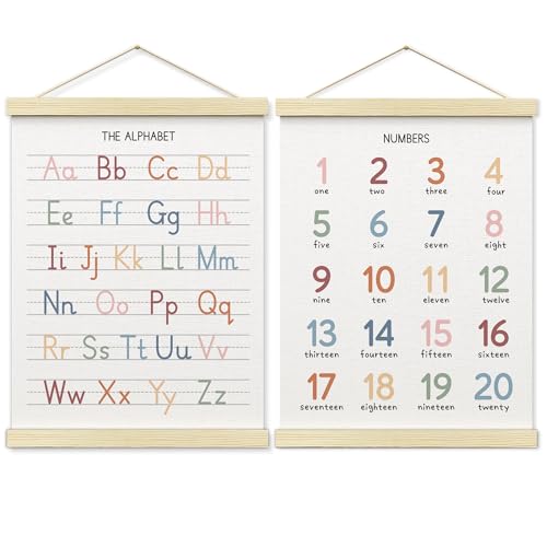 BONETAT Numbers alphabet poster for Nursery Toddlers Play Room Wall Decor ABC Wall Chart Wall Hanging Decor for Toddler Playroom Decor Kids Wall Decor Wooden Alphabet BannerA02 - Image 1