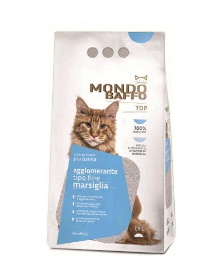 Mondo Baffo Agglomerating Cat Litter, Baby Powder Scent, 7.5L