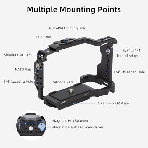 Nitze a6700 Camera Cage for Sony A6700 / Alpha 6700 with Built-in Cold Shoe, NATO Rail and Arca Quick Release Plate - T-S12A - Image 2