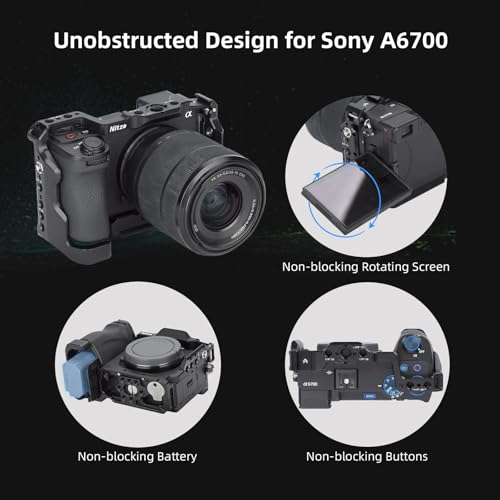 Nitze a6700 Camera Cage for Sony A6700 / Alpha 6700 with Built-in Cold Shoe, NATO Rail and Arca Quick Release Plate - T-S12A - Image 3