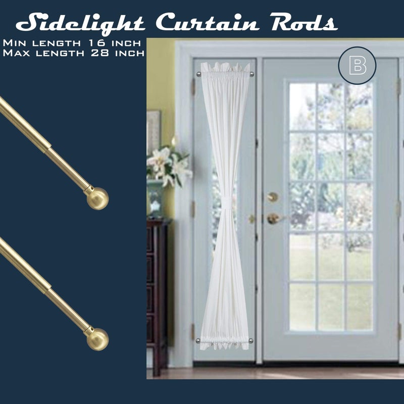 ARNORX French Door Curtain Rods - 2 Pack, Adjustable 16-28 Inch, No Drill Adhesive or Screw Mount, Brass Brushed, 3/8" Diameter - Image 3
