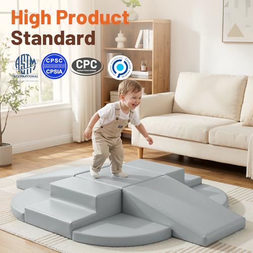 TODIBY 9Piece Climbing Toys for Toddlers Soft PU Leather Foam Blocks Baby Climb and Crawl Activity Blocks Kids Play Gym Equipment Indoor for DevelopmentGrey - Image 5