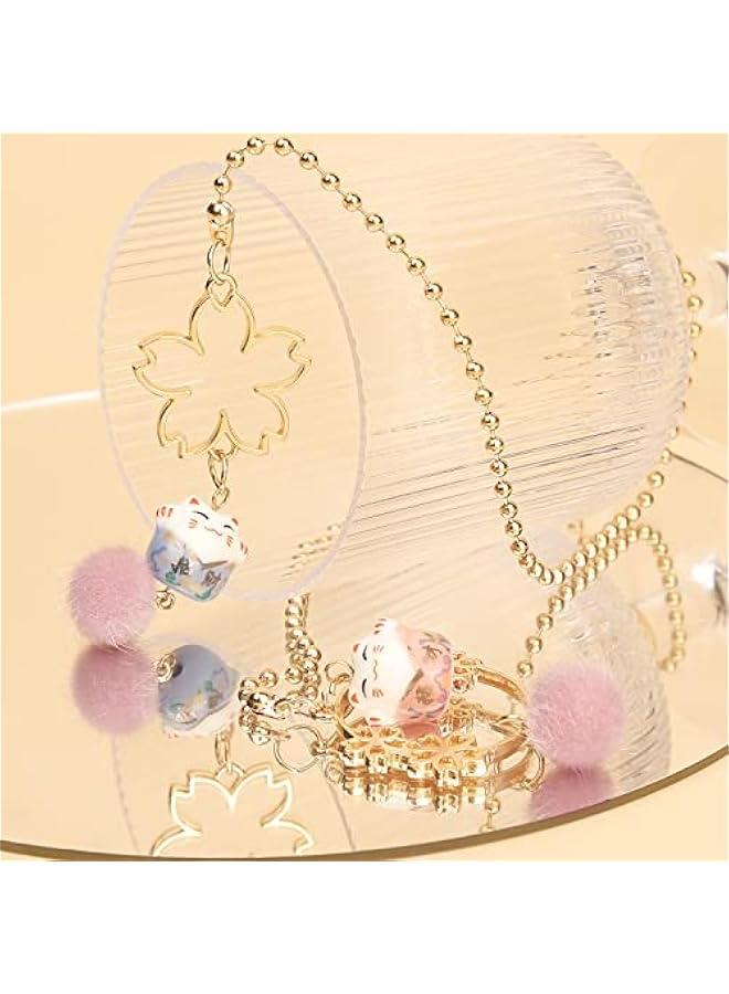 Generic Pair of Lucky Cat Car Interior Mirror Hanging Accessories Car Decor Mini Porcelain Maneki Neko Dangle Charm (Sakura Lucky Cat)  - Image 5