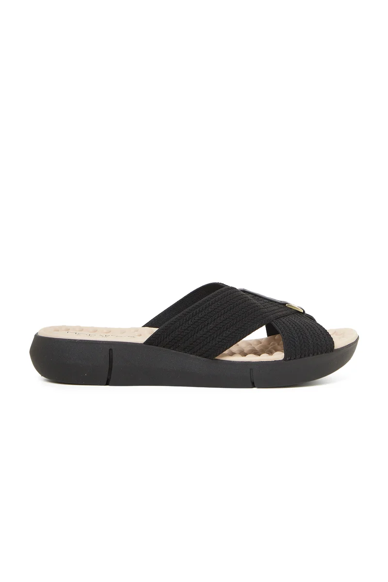 MODARE MODARE Flat Sandals for Ladies – BLACK Sandals with Slip On | Comfortable PU Upper & TPR Sole