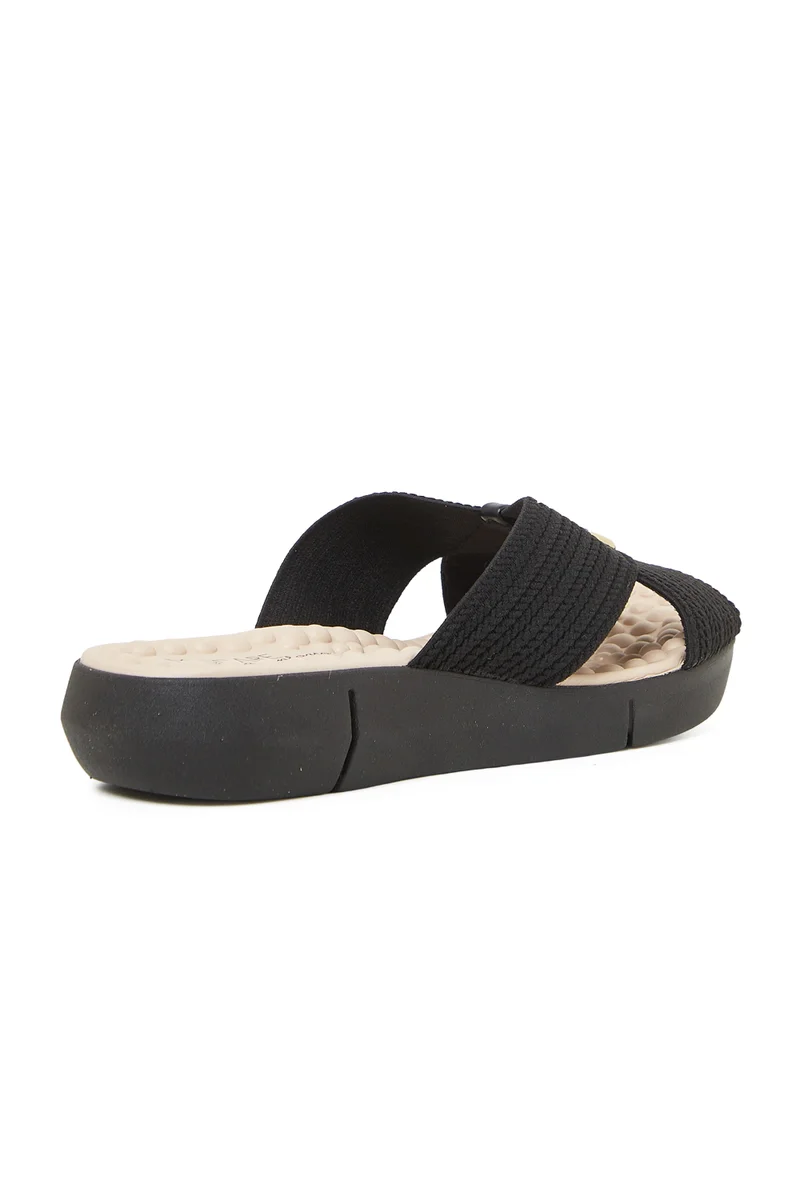 Modare  MODARE Flat Sandals for Ladies – BLACK Sandals with Slip On | Comfortable PU Upper & TPR Sole for Women | Best Price UAE