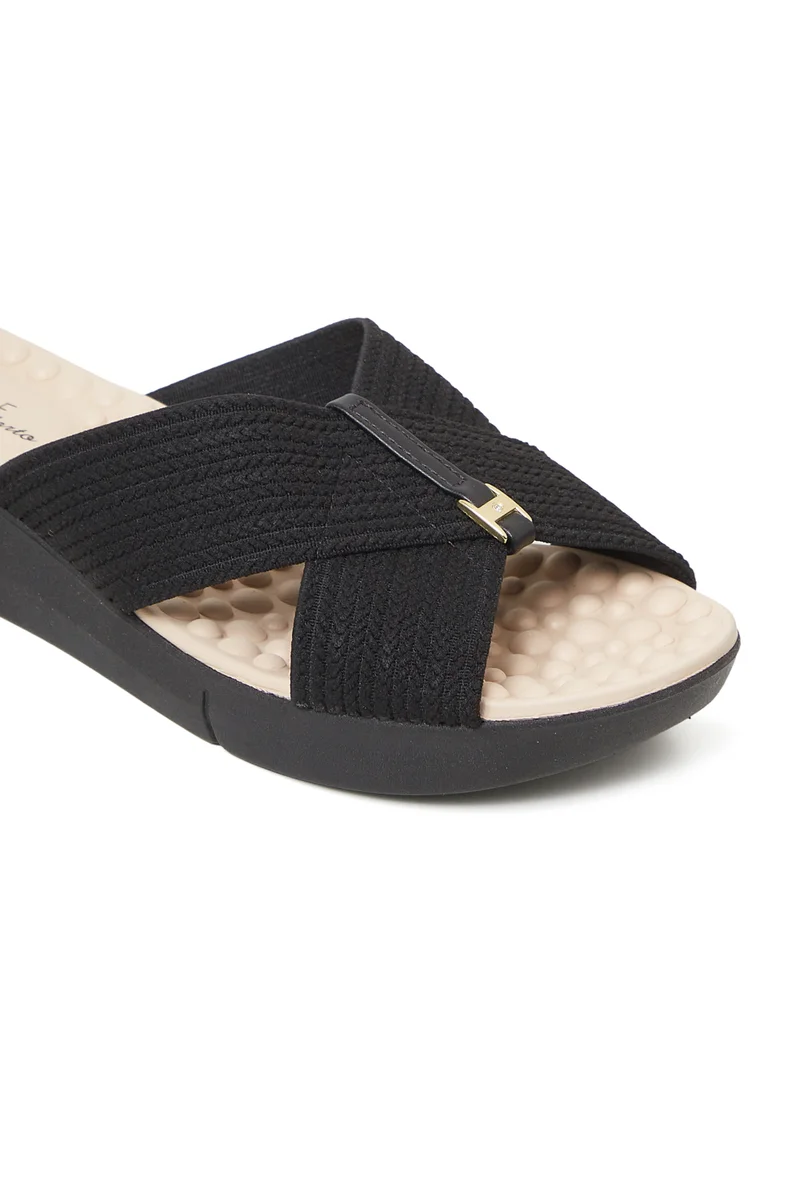 Modare  MODARE Flat Sandals for Ladies – BLACK Sandals with Slip On | Comfortable PU Upper & TPR Sole for Women | Best Price UAE