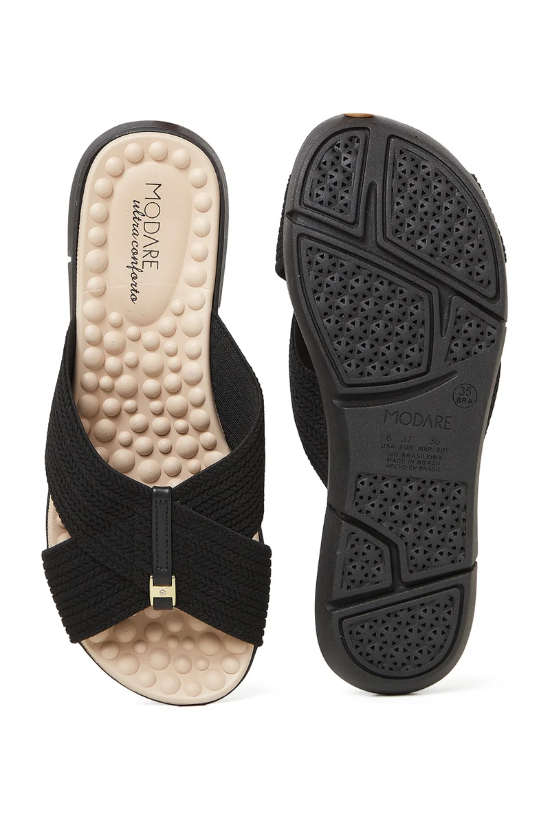 Modare  MODARE Flat Sandals for Ladies – BLACK Sandals with Slip On | Comfortable PU Upper & TPR Sole for Women | Best Price UAE