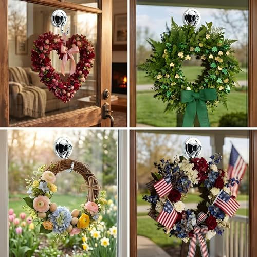 NL HOME Suction Cup Hooks, Vacuum Wreath Hanger for Glass Door, 20 lbs Waterproof Shower Towel Holder, Removable No Drill Bathroom Organizer, 4 Pack, Silver Chrome - Image 2