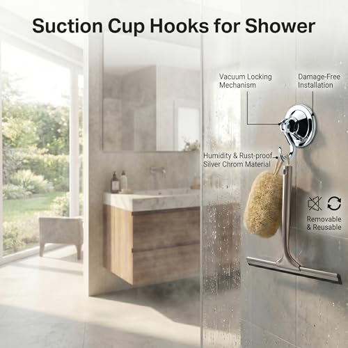 NL HOME Suction Cup Hooks, Vacuum Wreath Hanger for Glass Door, 20 lbs Waterproof Shower Towel Holder, Removable No Drill Bathroom Organizer, 4 Pack, Silver Chrome - Image 4