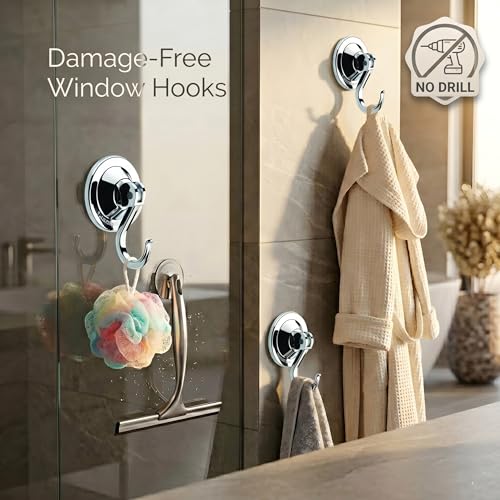 NL HOME Suction Cup Hooks, Vacuum Wreath Hanger for Glass Door, 20 lbs Waterproof Shower Towel Holder, Removable No Drill Bathroom Organizer, 4 Pack, Silver Chrome - Image 5