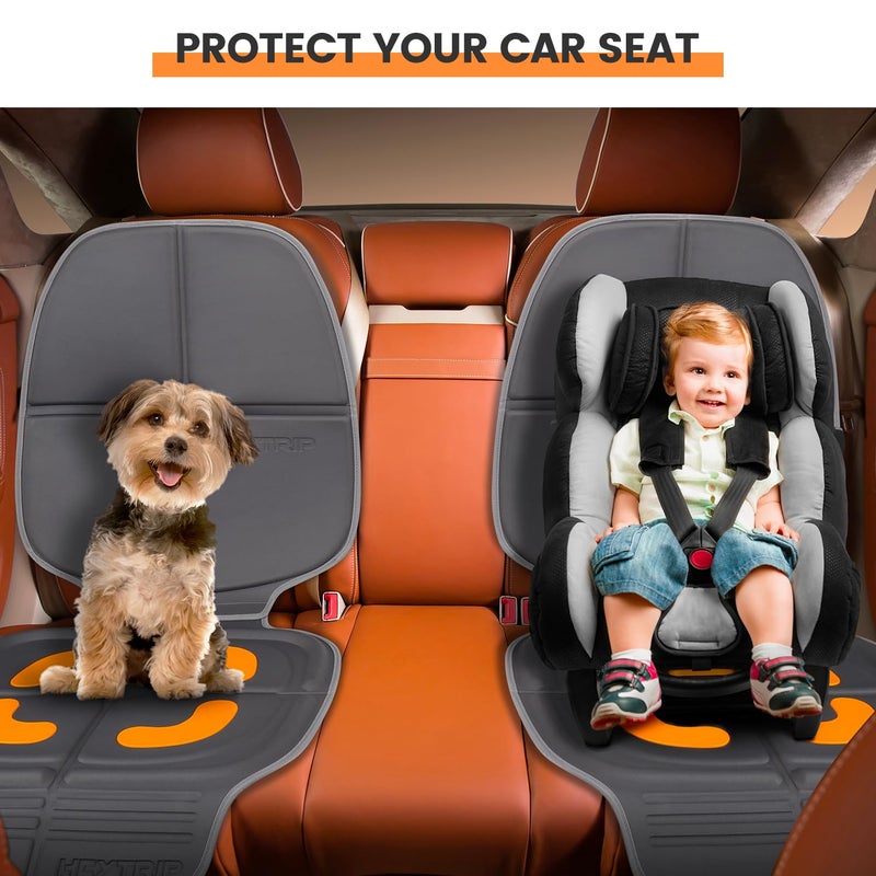 HEYTRIP Car Seat Protector, 2 Packs, Rear-Facing/Forward Facing Car Seat Mat for 0~12 Years Old Children, Waterproof, Easy Cleanup, Non-Slip, Fit Most Car Seats(Dark Grey Orange) - Image 2
