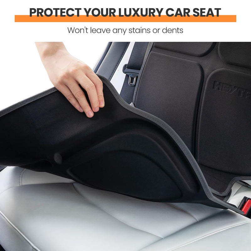HEYTRIP Car Seat Protector, 2 Packs, Rear-Facing/Forward Facing Car Seat Mat for 0~12 Years Old Children, Waterproof, Easy Cleanup, Non-Slip, Fit Most Car Seats(Dark Grey Orange) - Image 5
