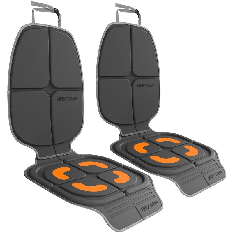 HEYTRIP Car Seat Protector, 2 Packs, Rear-Facing/Forward Facing Car Seat Mat for 0~12 Years Old Children, Waterproof, Easy Cleanup, Non-Slip, Fit Most Car Seats(Dark Grey Orange) - Image 1