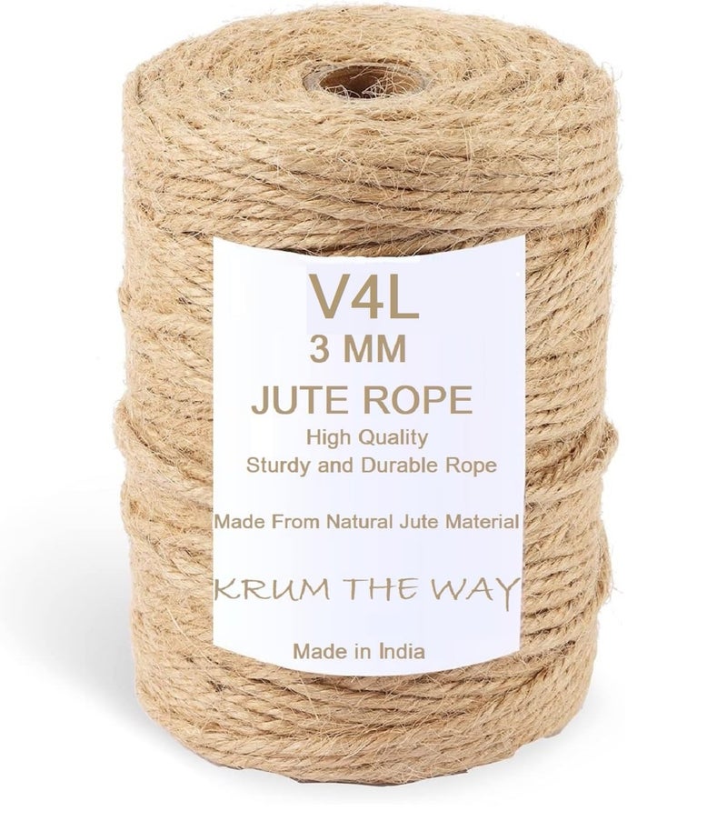 V4LNatural Jute Rope - 3 mm Thick And 40 meter | Durable & Versatile Twine for Crafting, Gardening, and DIY Projects - Image 1