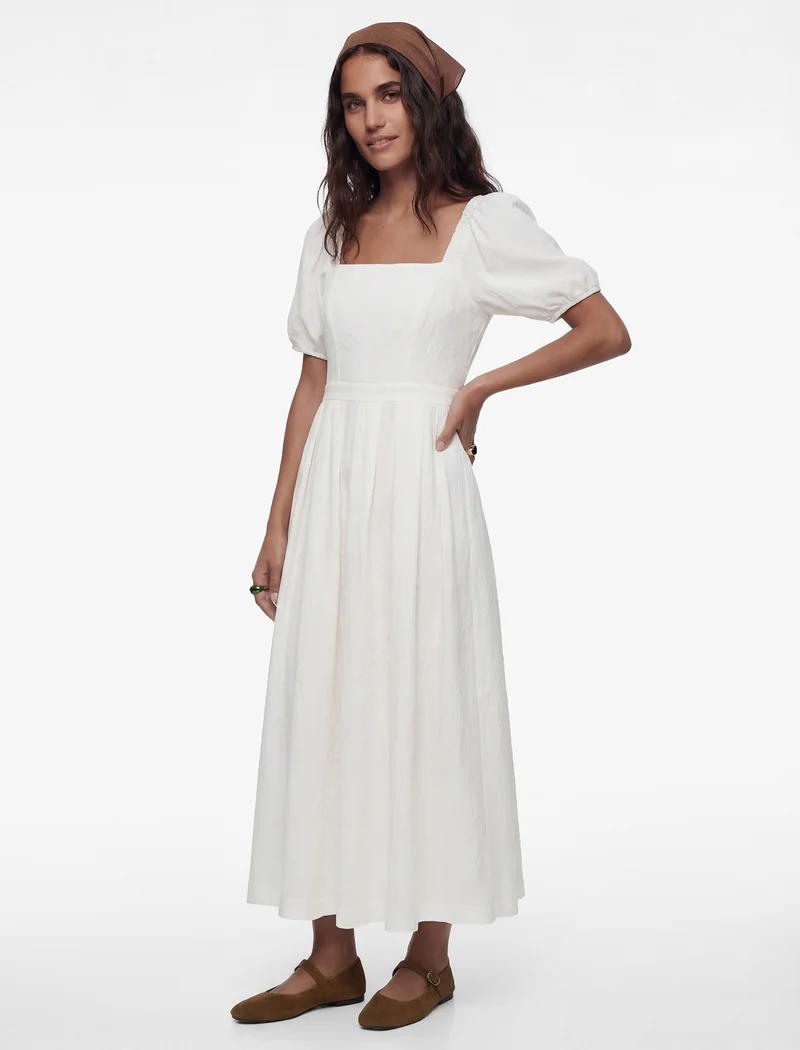 كوتون Balloon Sleeve Midi Dress