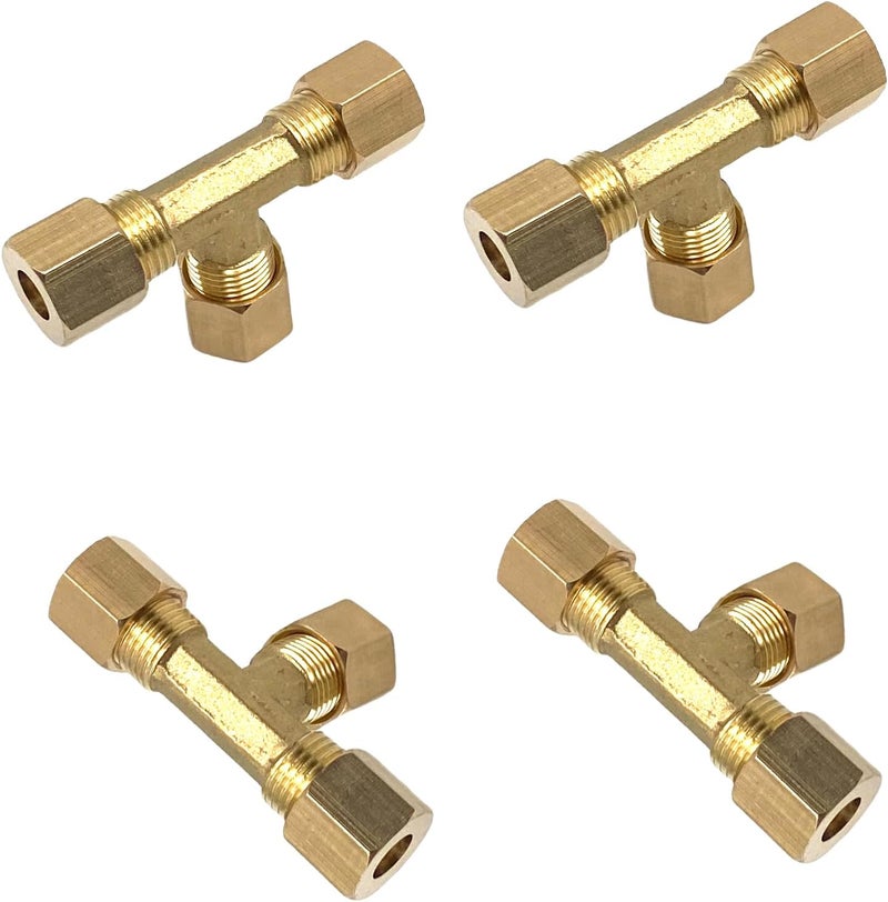 Bumugufu 4 قطع من وصلات أنابيب ضغط نحاسية على شكل حرف تي، 1/4" x 1/4" x 1/4" قطر الأنبوب 3 طرق لوصلات ضغط الهواء - Image 4
