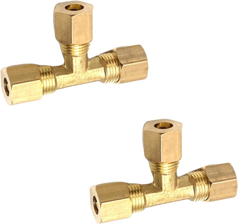 Bumugufu 4 قطع من وصلات أنابيب ضغط نحاسية على شكل حرف تي، 1/4" x 1/4" x 1/4" قطر الأنبوب 3 طرق لوصلات ضغط الهواء - Image 3