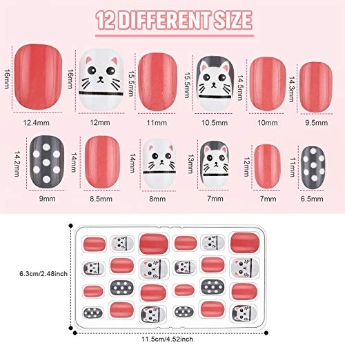 Maitys 240 Pcs Children False Nails 10 Packs Kids Girls Press on Short Artificial Fake Nails Gradient Color Rainbow Pre Glue Full Cover Acrylic Nail Kit for Children Nail DecorationColorful Animals - Image 5