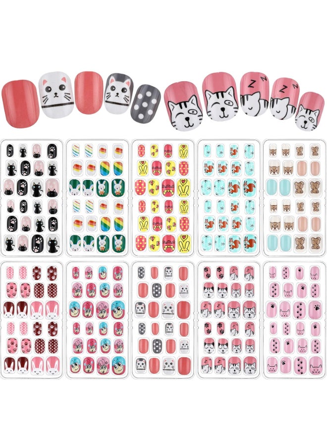 Maitys 240 Pcs Children False Nails 10 Packs Kids Girls Press on Short Artificial Fake Nails Gradient Color Rainbow Pre Glue Full Cover Acrylic Nail Kit for Children Nail DecorationColorful Animals - Image 3