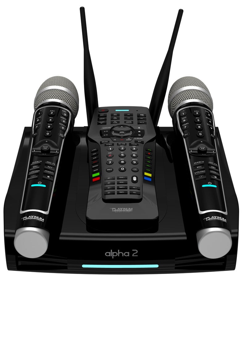 بلاتينوم كاريوكي ALPHA 2 Full HD 4K Android Smart Karaoke Player With 2 Digital UHF Keypad Wireless Mic & 26K+ Mixed Language FILIPINO, ENGLISH , INDIAN & RUSSIAN Karaoke Songs Included & Youtube Karaoke - Image 1