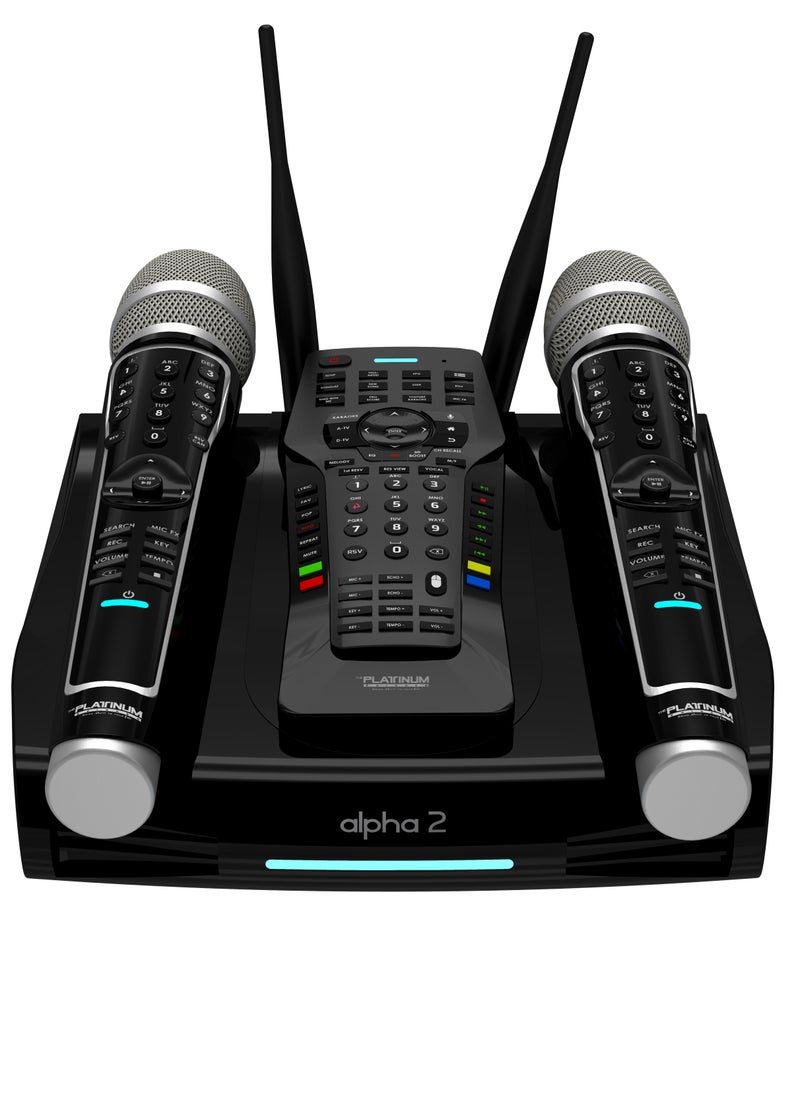 Platinum Karaoke - ALPHA 2 Full HD 4K Android Smart Karaoke Player With 2 Digital UHF Keypad Wireless Mic & 26K+ Mixed Language FILIPINO, ENGLISH , INDIAN & RUSSIAN Karaoke Songs Included & Youtube Karaoke - Image 1