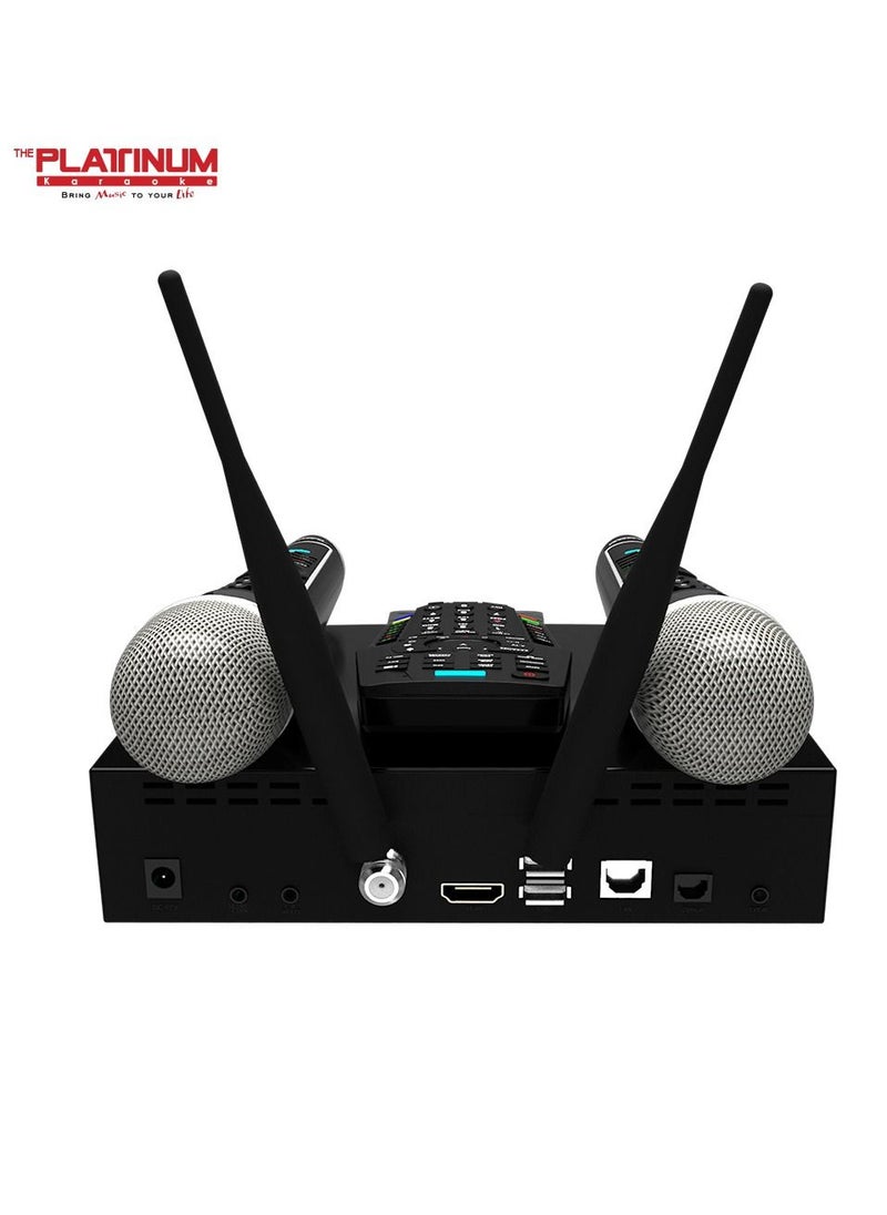 Platinum Karaoke - ALPHA 2 Full HD 4K Android Smart Karaoke Player With 2 Digital UHF Keypad Wireless Mic & 26K+ Mixed Language FILIPINO, ENGLISH , INDIAN & RUSSIAN Karaoke Songs Included & Youtube Karaoke - Image 1