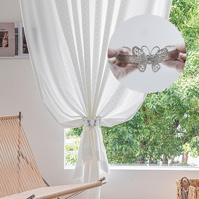 Chinflly Silver Butterfly Curtain Tiebacks No-Drill, 2 Packs | Modern Metal Curtain Holdbacks, Easy Install for Dorms or Rental Houses, Elegant Home Decor - Image 5