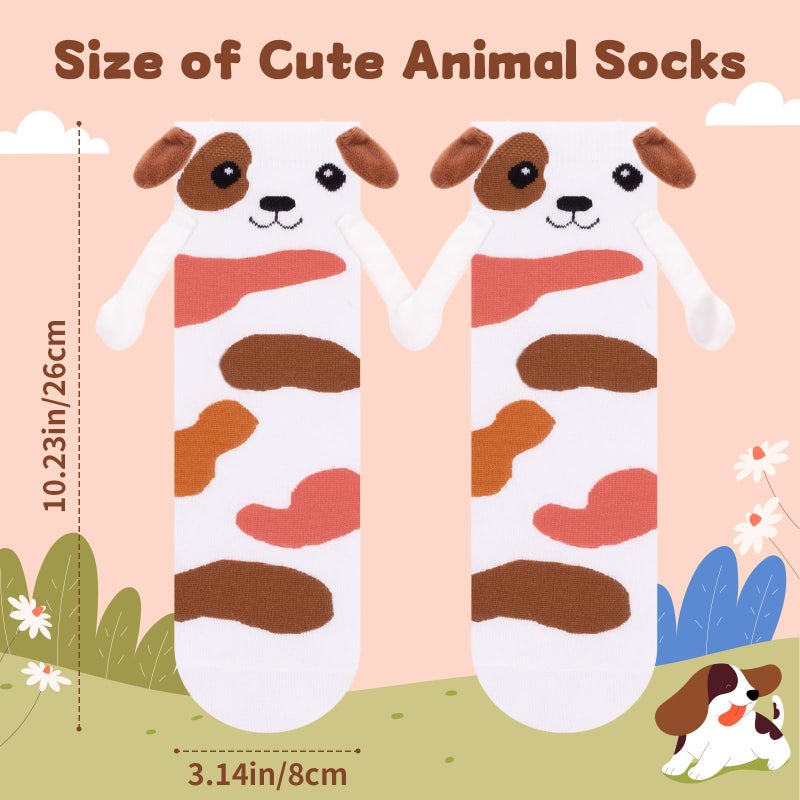 COZYMATE Funny Animal Dog Socks for Women Novelty Magnetic Hand Holding Socks for Birthday Xmas Gifts (US, Alpha, One Size, Regular, Regular, White & Brown) - Image 3