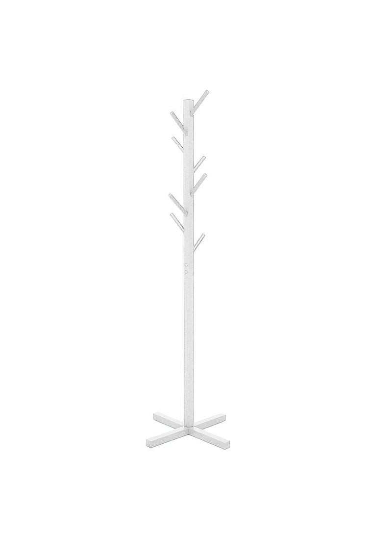 GRACIOUS MART GRACIOUS MART Cross Base Bamboo Coat Rack with 8 Hooks Free Standing Wooden Coat Rack Entryway Coat Hanger Stand Easy Assembly with Solid Base for Hat Clothes Handbags Umbrella White  - Image 1
