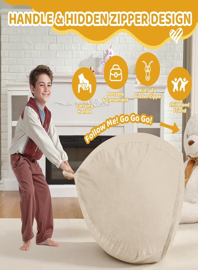 SIMFLAG كرسي بين باج من سيمفلاج بطول قدمين، كراسي بين باج مريحة محشوة برغوة الذاكرة، أريكة بين باج ناعمة بغطاء مخملي هولندي، كراسي بين باج على شكل دمعة لغرفة المعيشة وغرفة اللعب - بيج داكن - Image 4