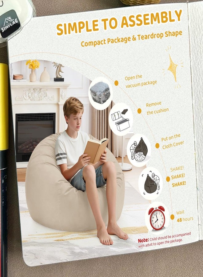 SIMFLAG كرسي بين باج من سيمفلاج بطول قدمين، كراسي بين باج مريحة محشوة برغوة الذاكرة، أريكة بين باج ناعمة بغطاء مخملي هولندي، كراسي بين باج على شكل دمعة لغرفة المعيشة وغرفة اللعب - بيج داكن - Image 5