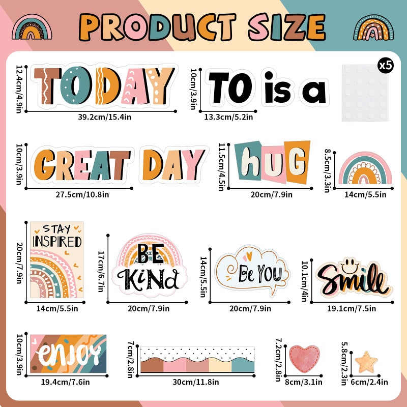 Tevxj Today is A Great Day Bulletin Board Set Boho Rainbow Motivational Classroom Decor for Teachers Positive Affirmations Accents Inspiration Cutouts for Class School Bulletin Board Decoration Supplies - Image 2