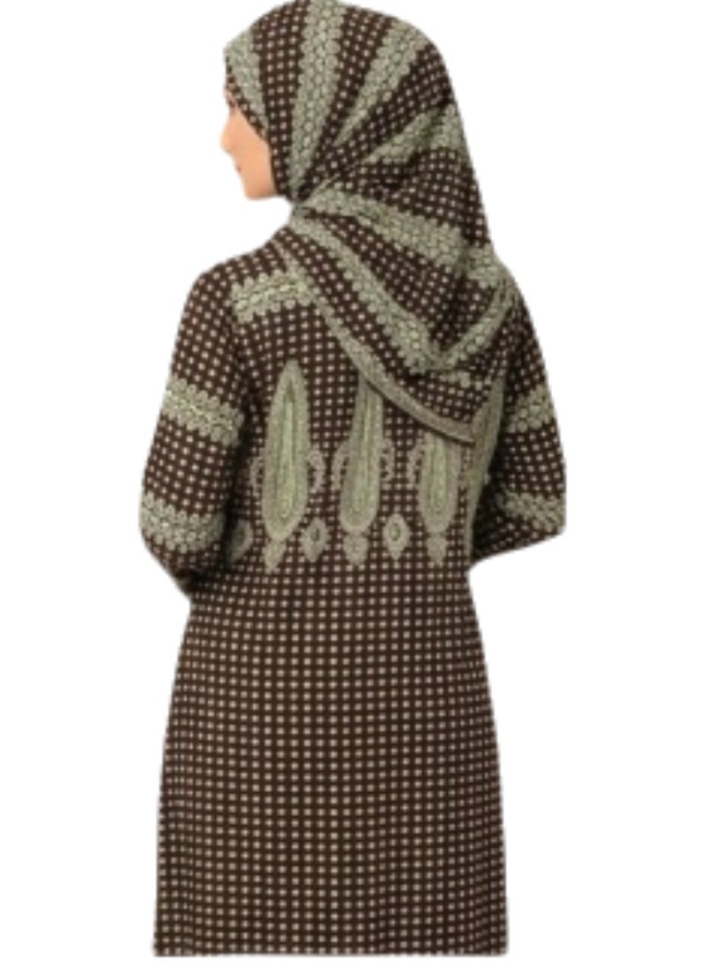 Women's 2 Piece Prayer Dress Isdal Set with Matching Hijab Loose Fit Modest Islamic Prayer Abaya Soft Breathable Fabric Elegant Oriental Paisley Print Full Coverage Ramadan Eid Daily Salah Wear Brown Light Green Free Size Up to 80 KG - Image 5