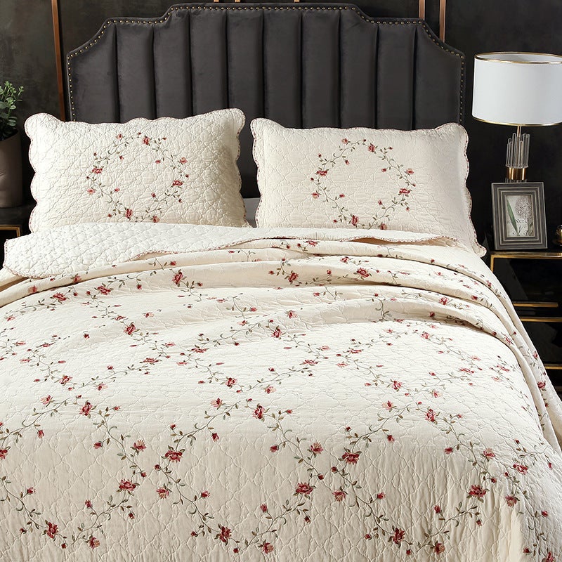 New Gypsophila Embroidered Quilt Bed Three-Piece Bed Cover Wash Quilt Factory - Image 3
