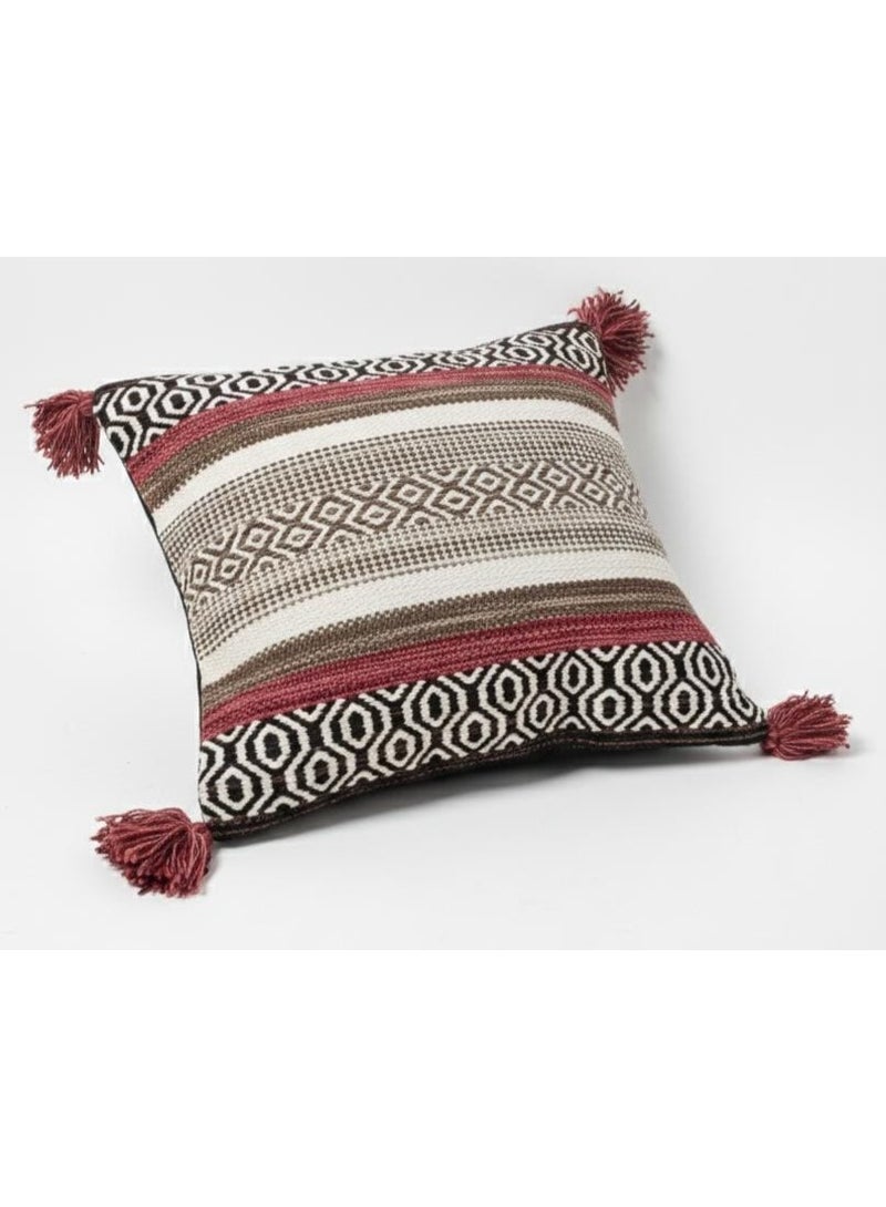 أي كي دي سي وسادة مربعة متعددة الألوان من AKDC بتفاصيل بيج وبني ووردي - قطن فاخر، 45×45 سم - Image 1