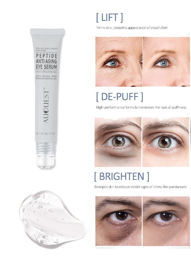 AuQuest - Peptide Anti Aging Eye Serum , Anti-Aging and Remove Wrinkles Eye Serum, with Three 360° Massage Ball, Eye Cream with Anti Allergy Applicatorhead, Firming Lifting Eye Essence, Eye Care - Image 1