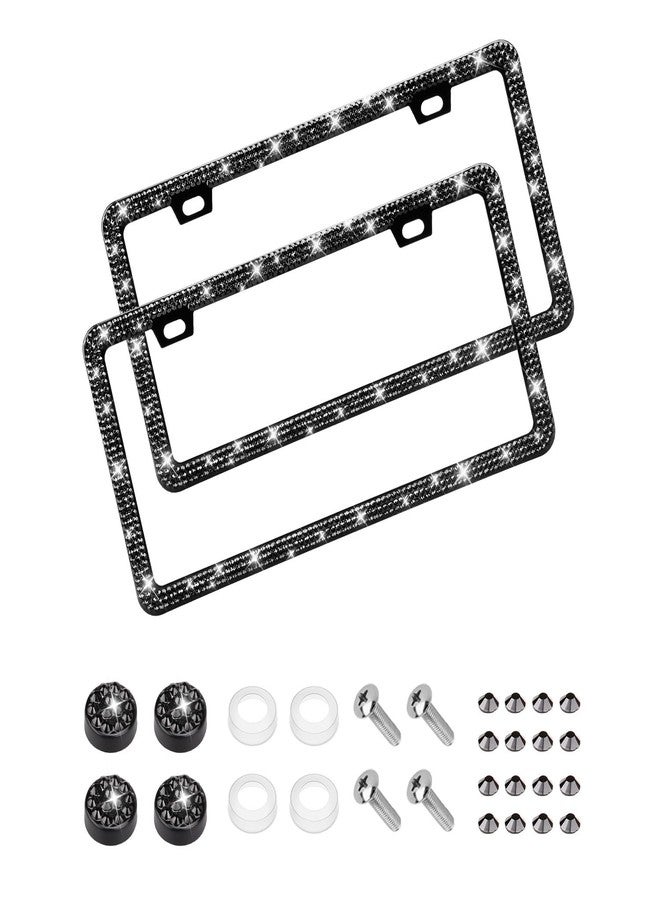 EWBN Bling License Plate Frame for Women,2 Pack Sparkly Rhinestone License Plate Holder,Premium Stainless Steel Diamond Car Accessories License Plate Cover with Glitter Crystal Caps（Black） - Image 1