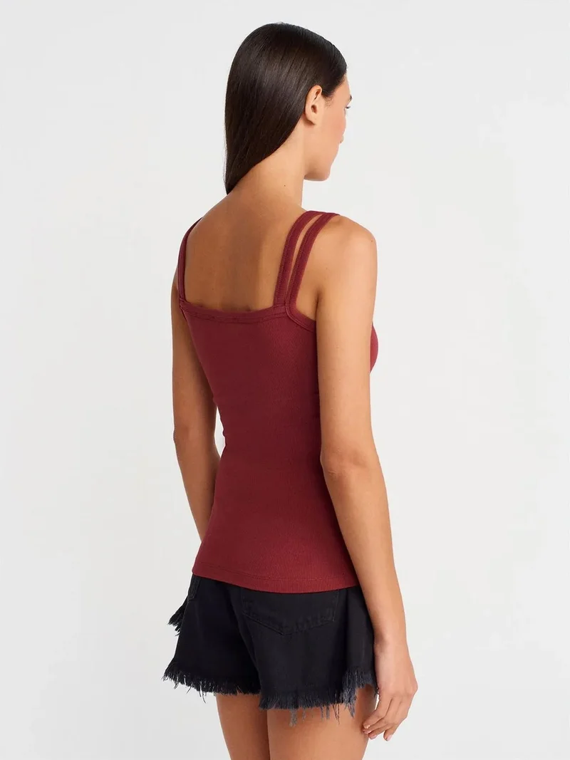 ديلفين Dilvin Ribbed Sleeveless Square-neck Blouse