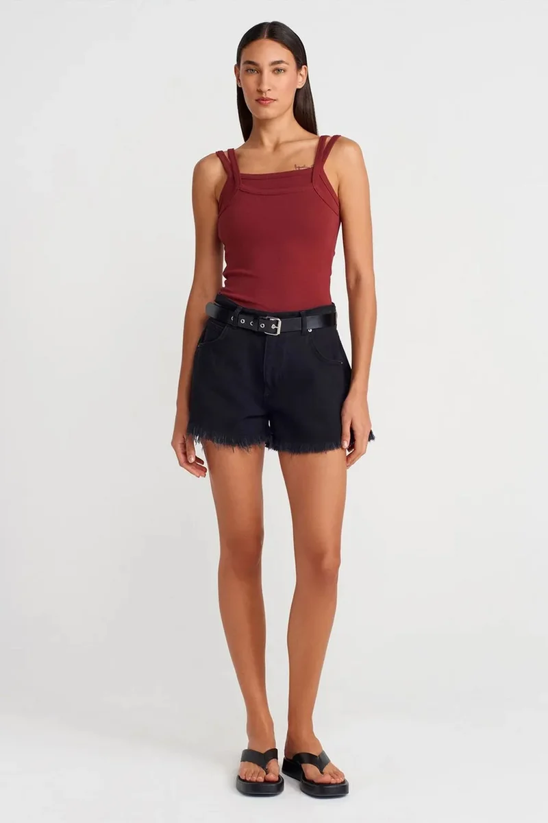 ديلفين DILVIN Ribbed Sleeveless Square-neck Blouse