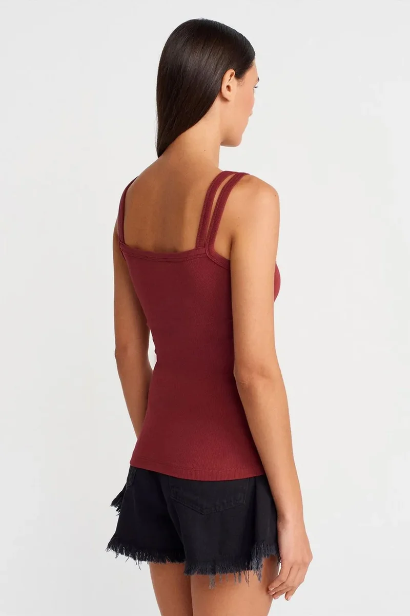 Dilvin Burgundy Red DILVIN Ribbed Sleeveless Square-neck Blouse for Women | Best Price UAE