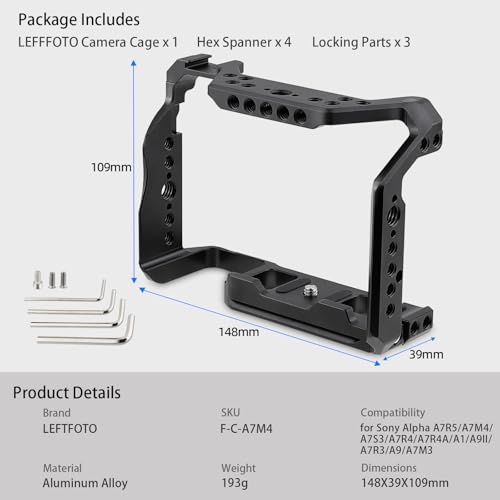 Leftfoto Upgrade Metal Camera Full Cage for Sony Alpha A7R5/A7M4/A7S3/A7R4/A7R4A/A1/A9II/ A7R3/A9/A7M3/A7R2/A7M2 Protection Frame Rig with Arca Base,Video Cage for Vlog Video Shooting - Image 5