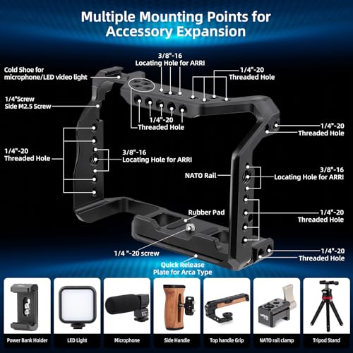Leftfoto Upgrade Metal Camera Full Cage for Sony Alpha A7R5/A7M4/A7S3/A7R4/A7R4A/A1/A9II/ A7R3/A9/A7M3/A7R2/A7M2 Protection Frame Rig with Arca Base,Video Cage for Vlog Video Shooting - Image 3