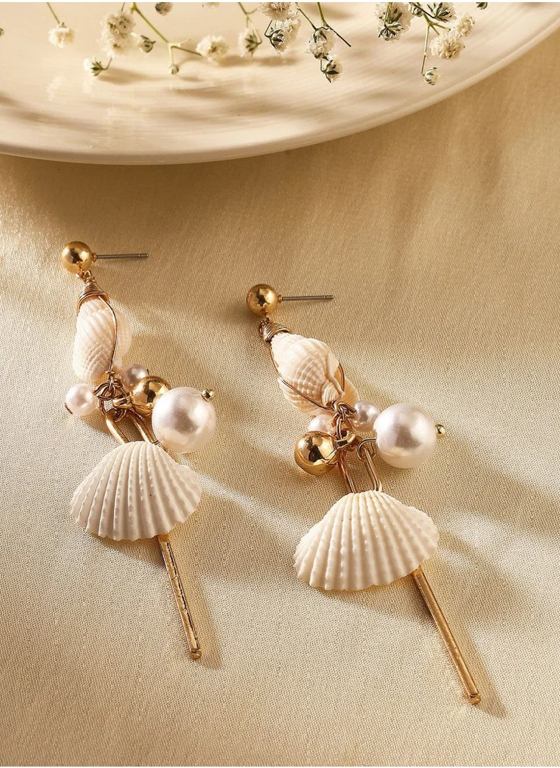 Priyaasi Plated Contemporary Pearls Beaded Drop Earrings