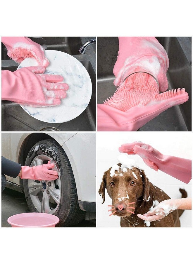 Debire Silicone Scrub Cleaning Gloves With Scrubber For Dish Washing And Pet Grooming, Latex-Free (Multicolour - 1) - Image 3