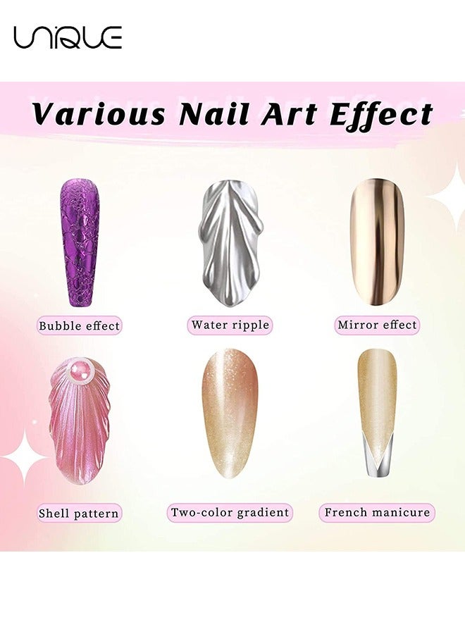 Unique 6Pcs Chrome Nail Powders，Colors Chrome Nail Powder Mirror Effect Holographic Aurora Iridescent Pearlescent Metallic Nail Powder Combo Set, 2Pcs Eyeshadow Sticks (Chrome Nail Powder) - Image 4