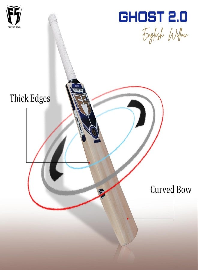 Fervor Spel FS Ghost 2.0 English Willow Cricket Bat Grade 2 | Pre Knocked Leather Ball Bat with Massive Edges, Large Sweet Spot for Superb Stroke & Professional for Tournament and Practice Matches (LH) - Image 4