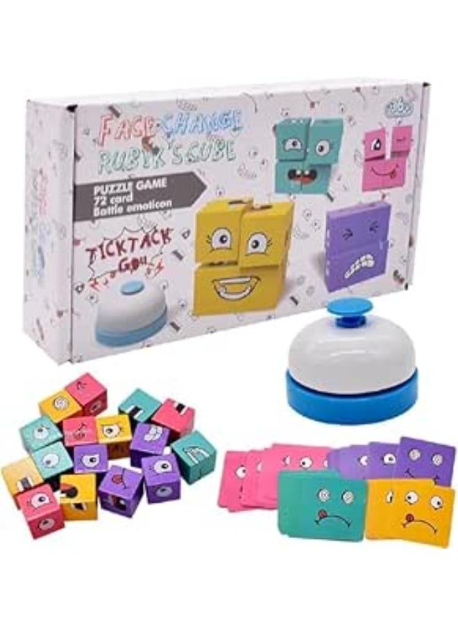Wooden Cube Puzzle, Face Change Cube, Emoji Blocks Game, 3D Puzzle Face-Changing Magic Cube, Colourful Magic Cube Building Block Toy Equipped with Bell